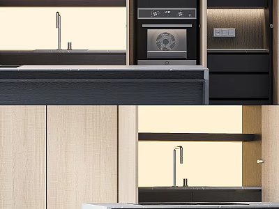 Modern Kitchen Interior Decorative Cabinets With Sleek Design And Wooden Finish 3d model