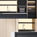 Modern Kitchen Interior Decorative Cabinets With Sleek Design And Wooden Finish