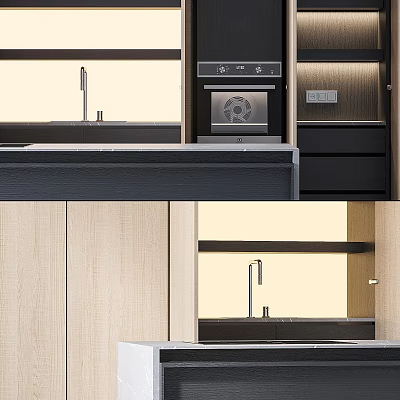 Modern Kitchen Interior Decorative Cabinets With Sleek Design And Wooden Finish 3d model