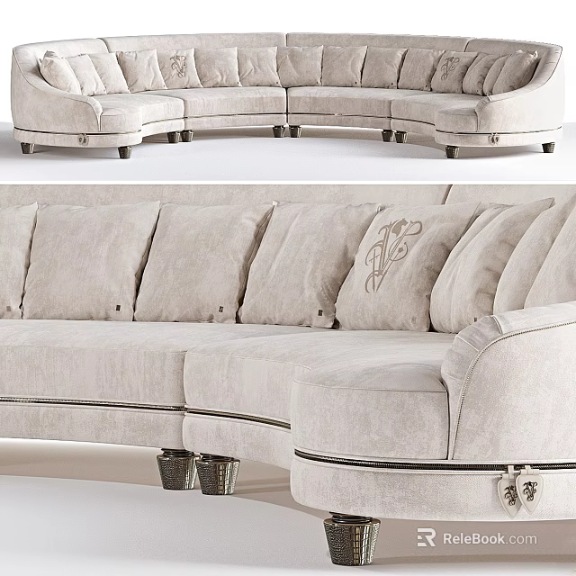 Elegant Light Colored Sectional Sofa With Decorative Pillows And Metal Legs 3d model 