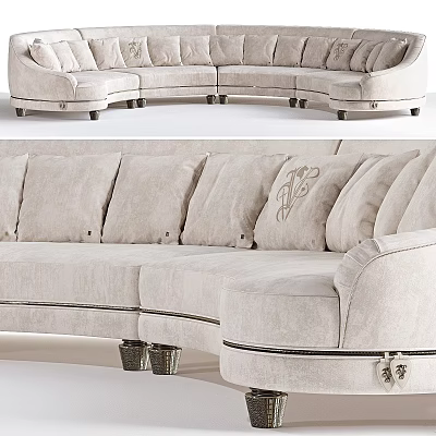 Elegant Light Colored Sectional Sofa With Decorative Pillows And Metal Legs 3d model