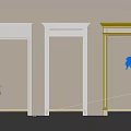 Three Elegant White Decorative Door Frames With Ornate Tops And Green Plants