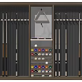 Entryway Console Cabinet with Hanging Billiard Cues Storage Triangle Decor and Balls Organizer