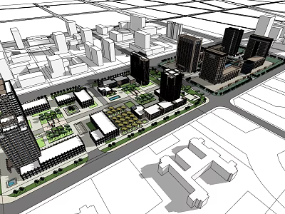 Modern Commercial Complex Urban Planning With High Rise Buildings And Open Plaza Design 3d model