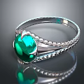 Elegant Green Gemstone Ring With Silver Band And Sparkling Diamond Accents
