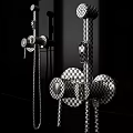 Modern Chrome Wall Mounted Shower Faucet with Control Knobs Handheld Sprayer and Hose 3d model