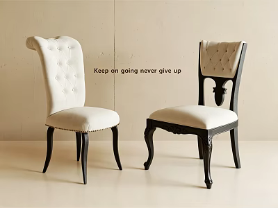 Elegant Dining Chairs With White Tufted Upholstery Curved Backrest And Carved Black Legs 3d model