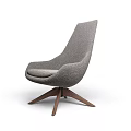 Modern Minimalist Lounge Chair with Gray Fabric Curved Backrest and Three Legged Wooden Base