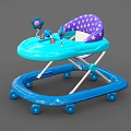 Blue Baby Walker With Purple Star Patterned Seat Tray Toys And Wheels