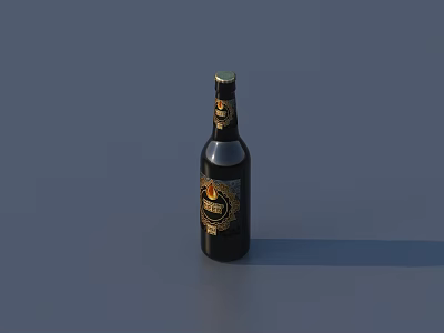 Dark Wine Bottle with Golden Label Pattern and Green Cap on Dark Background 3d model