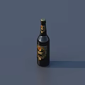Dark Wine Bottle with Golden Label Pattern and Green Cap on Dark Background 3d model