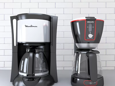 Moulinex and Philips Coffee Makers in Modern Kitchen with White Brick Wall 3d model