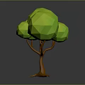 Cartoon Tree Scene With Green Low Poly Canopy And Orange Trunk
