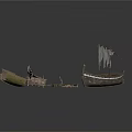 Ancient Wooden Sailing Boat With Traditional Mast Rigging And Structure