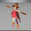 Fantasy Witch Character In Red Cloak With Pointed Hat Magic Staff And Orange Boots