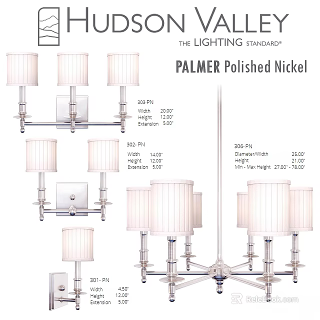 Palmer Polished Nickel Chandelier With White Fabric Shades And Elegant Lighting Design 3d model 