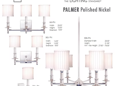 Palmer Polished Nickel Chandelier With White Fabric Shades And Elegant Lighting Design 3d model