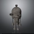Industrial Mechanical Character With Metallic Spherical Head And Side Openings On Leg Supports