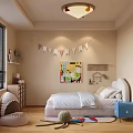 Kids Room Interior With Shark Shaped Chair White Bed Colorful Bunting And Abstract Painting