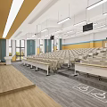 School Lecture Hall Featuring Stepped Seating Neat Desks Large Windows And Accessible Pathway 3d model