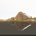 Modern Museum Building with Glass Pyramid Structure and Water Reflection at Sunset Surrounded by Trees