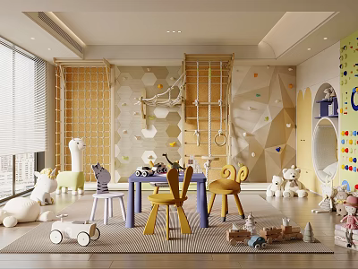 Colorful Kids Playroom With Climbing Walls And Toys 3d model