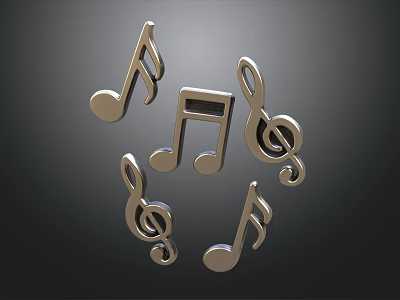 Silver Musical Note Ornament Set with Clefs and Notes for Home Decor 3d model