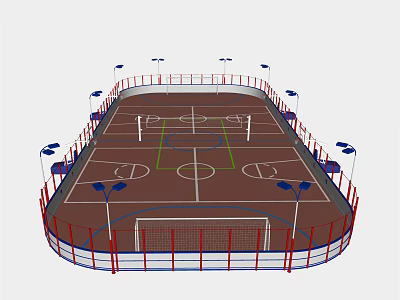 Outdoor Basketball Court With Fencing Lighting Poles And Synthetic Surface Markings 3d model