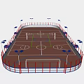 Outdoor Basketball Court With Fencing Lighting Poles And Synthetic Surface Markings