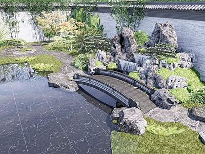 New Chinese Courtyard Landscape Stone Bridge Landscape Stone Waterscape model