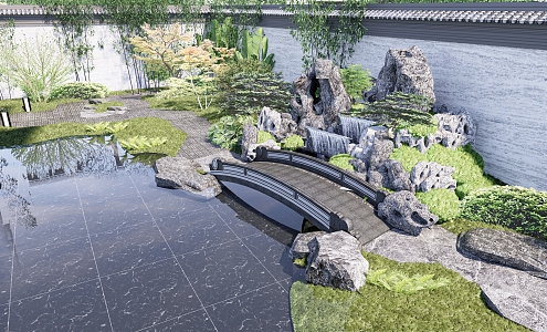 New Chinese Courtyard Landscape Stone Bridge Landscape Stone Waterscape 3d model