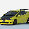 Yellow Honda Sports Car With Black Roof Rear Spoiler And Black Wheels
