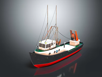 Model Ship With Black Red Hull White Cabin Masts And Crane Structure 3d model