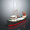 Model Ship With Black Red Hull White Cabin Masts And Crane Structure 3d model