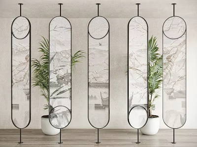 New Chinese-style Screen Partition Metal Rotating Screen Partition 3d model