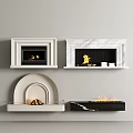 Modern Interior Fireplaces Design With Marble White Arched Black Different Shapes And Burning Flames