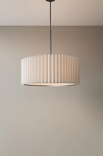 Modern White Pleated Circular Chandelier With Soft Fabric Lighting Shade 3d model