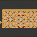 Ornate Storage Box With Colorful Geometric Patterns Orange Yellow Red Blue Accents Gold Trim