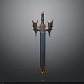 Fantasy Sword Weapon With Golden Accents Blue Blade And Wing Shaped Hilt