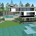 Modern Detached Villa With Swimming Pool Large Windows And Landscaped Yard