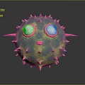 Fantasy Spiked Green Spherical Creature With Large Eyes Red Lips And Side Protrusions