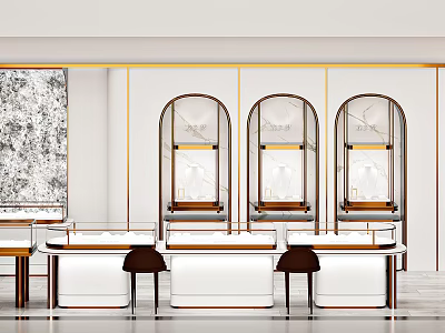 Elegant Luxury Jewelry Store Interior With Glass Display Cases And White Counters 3d model