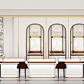 Elegant Luxury Jewelry Store Interior With Glass Display Cases And White Counters