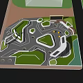 Modern Urban Park Landscape With Green Lawns Winding Paths And Recreational Areas