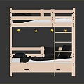 Light Wooden Bunk Bed With Ladder Mattress Black Pillows Drawers And String Lights