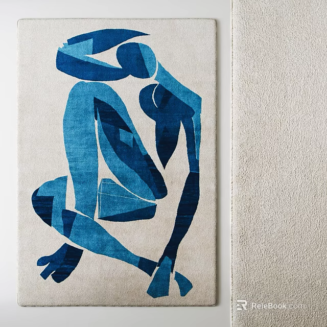 Blue Abstract Figure Pattern Square Carpet With Soft Textured Surface For Living Room Decor 3d model 