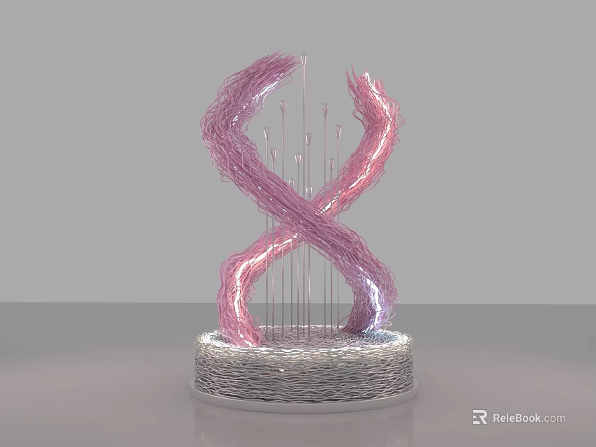 Modern Pink Spiral Art Sculpture With Rippled Base And Illuminated Curves 3d model 