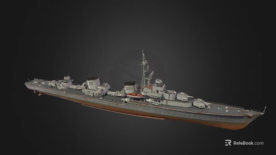 Warship Model Featuring Gray Hull Detailed Superstructure Mast And Naval Elements 3d model 