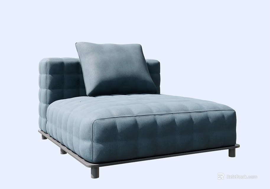 Comfortable Blue Lazy Sofa With Modern Tufted Design And Pillow 3d model