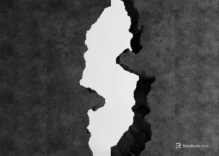 Black and White Background Wall Featuring Irregular Jagged Crack Design in Center 3d model 